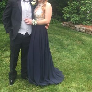 navy blue/ silver prom dress